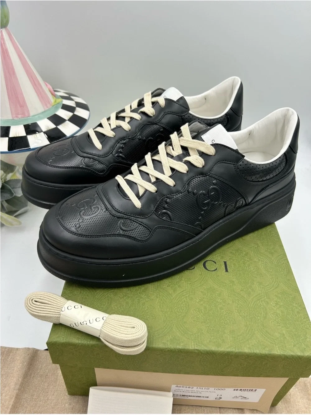 Men’s Gucci GG embossed leather sneakers size 13 fit 13.5 US made in Italy